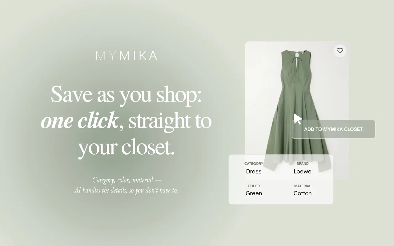 MYMIKA saving a dress with its category, brand, colour and material filled in