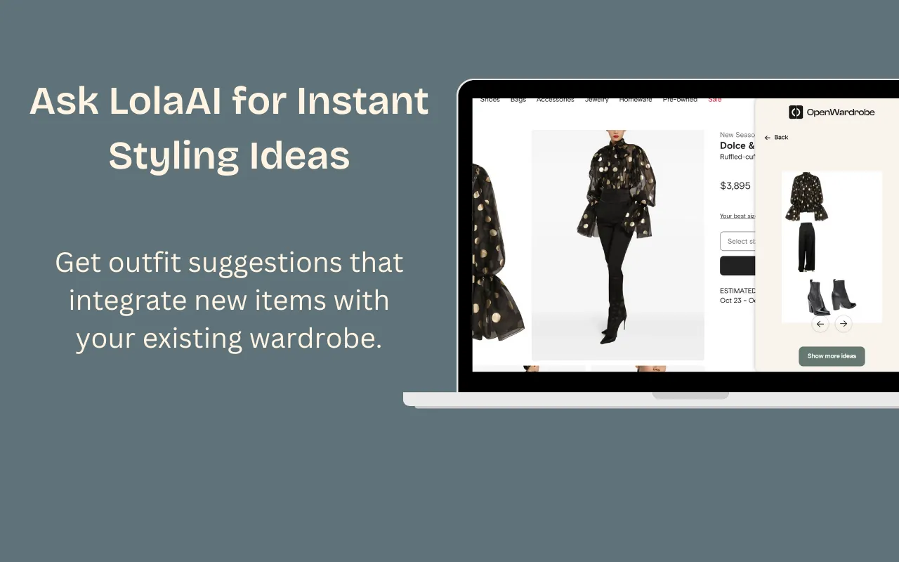 OpenWardrobe panel suggesting an outfit with a new item