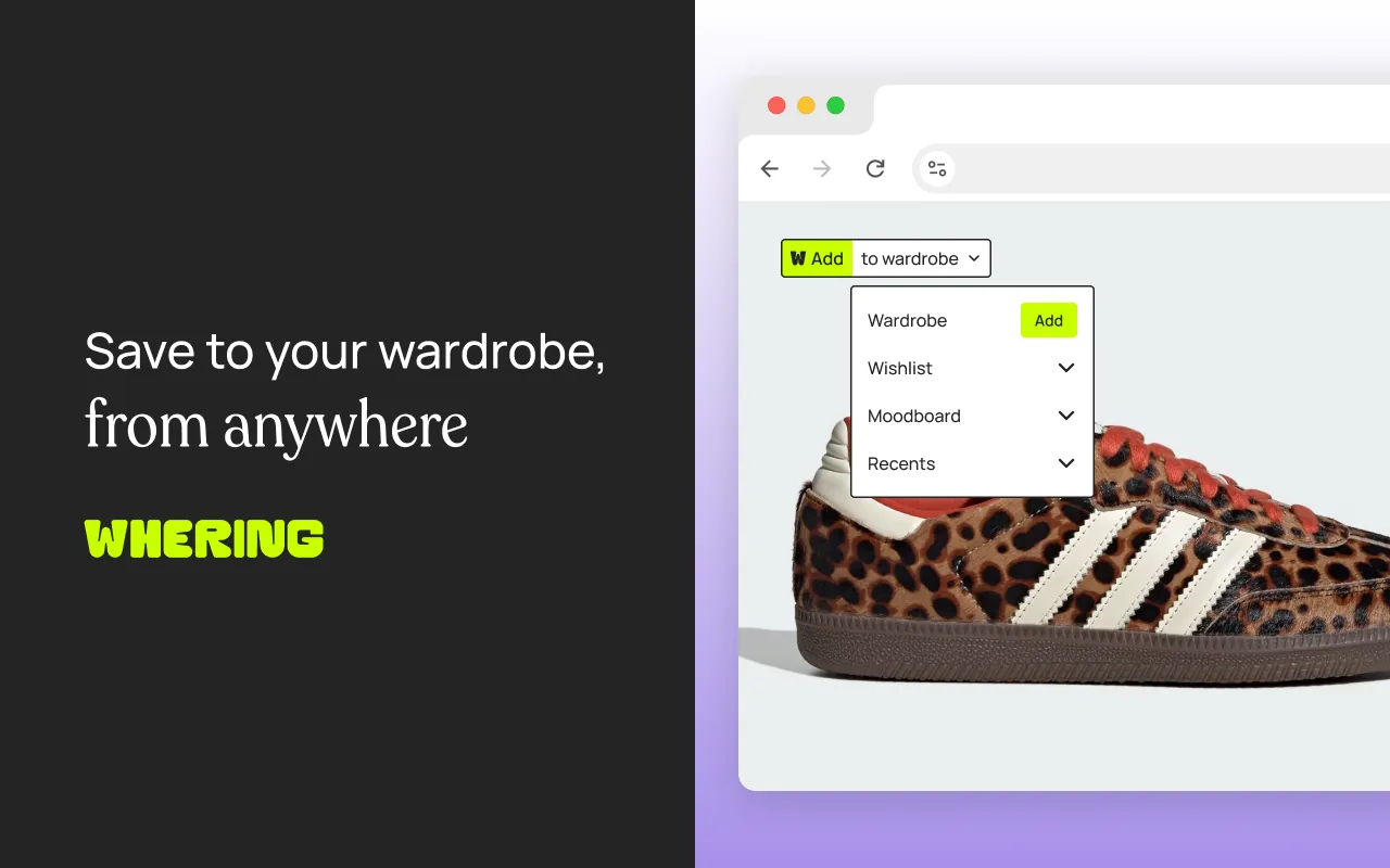 Whering save menu on a sneaker photo: wardrobe, wishlist or moodboard