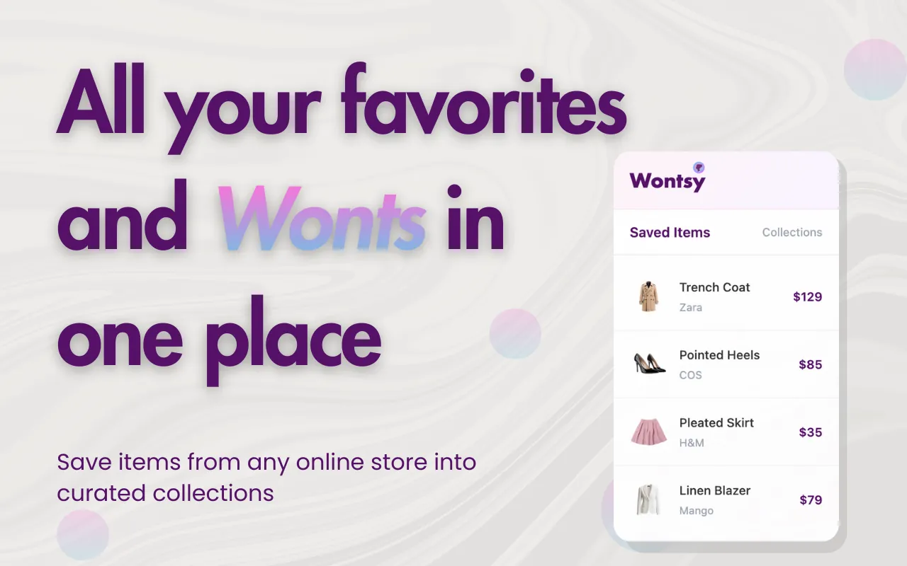 Wontsy list of saved items with their prices